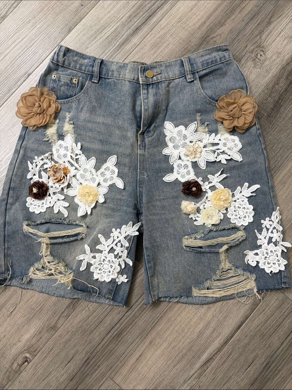 Embellished Distressed Denim Women’s Shorts